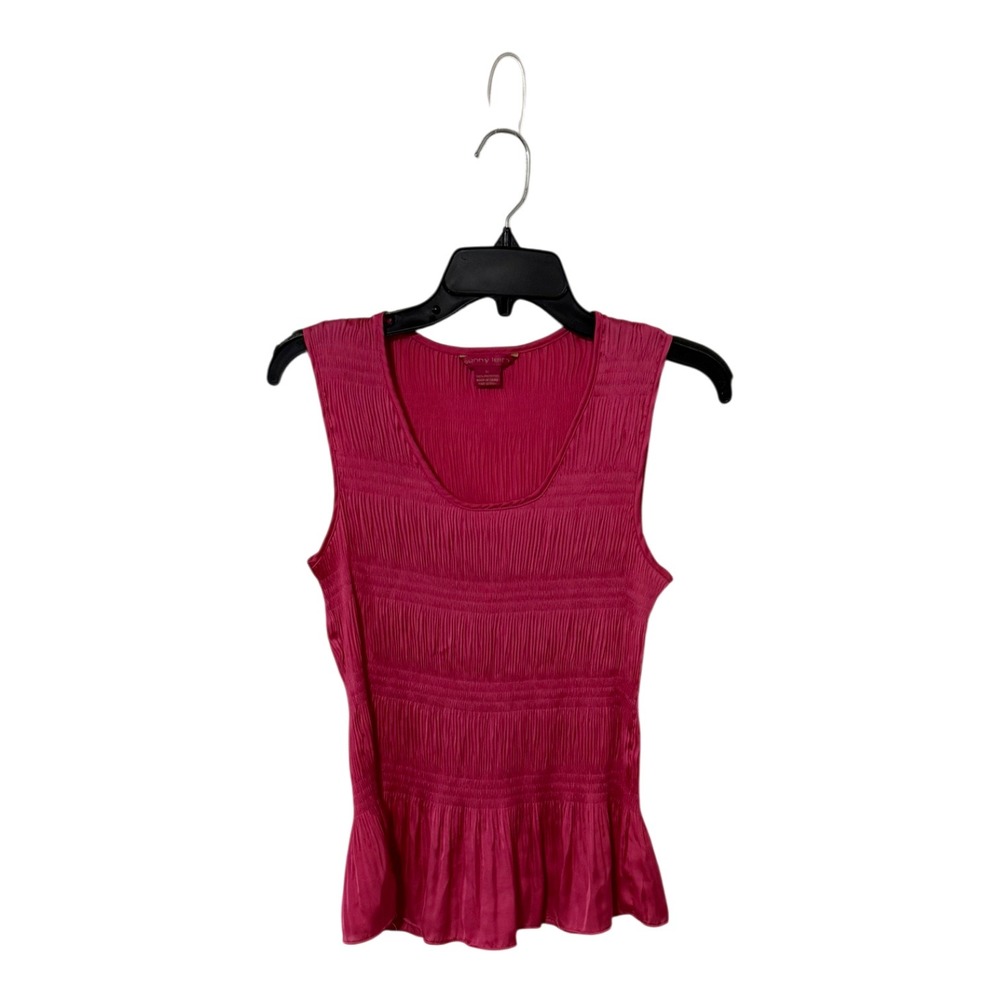Sunny Leigh Magenta Pink Pleated Accordion Peplum Sleeveless Top Medium